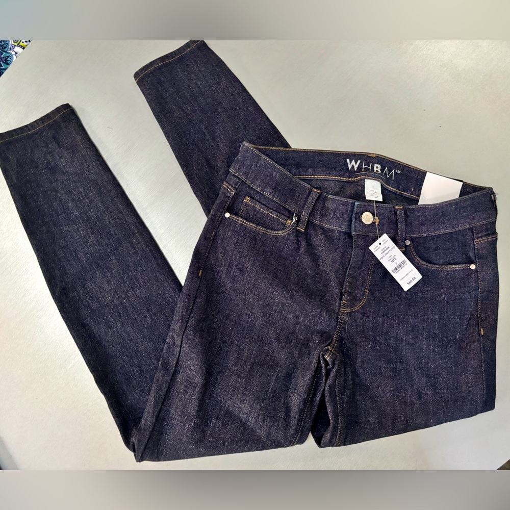 White House Black Market NWT gold shimmer Skinny Jeans 2